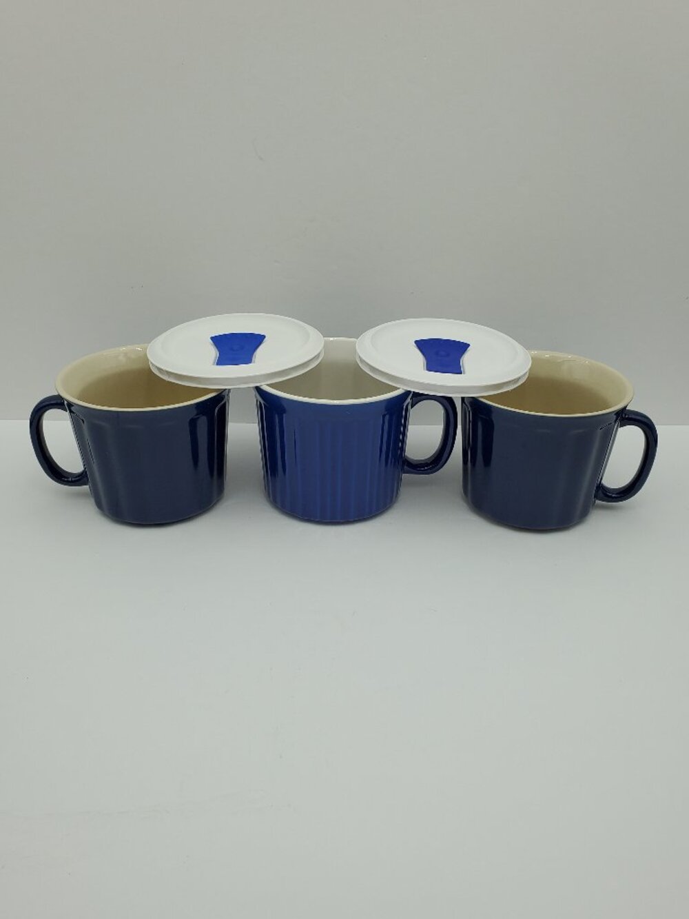 Blue Meal Mugs Ribbed Soup Mugs Corningware Colours Blue Mug & Lids